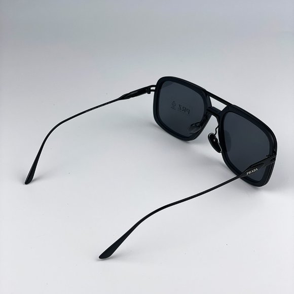 Prada PR57ZS 1BO5Z1 Sunglasses Matte Black Polarized Grey Pilot Metal Unisex - Picture 6 of 9